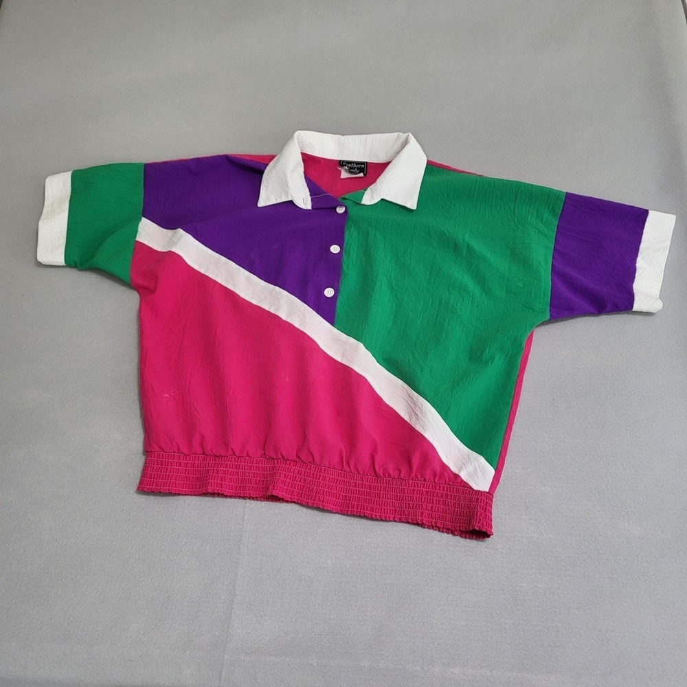 VTG Colorblock Short Sleeve Top Shirt Lightweight Women's L Made In USA‎